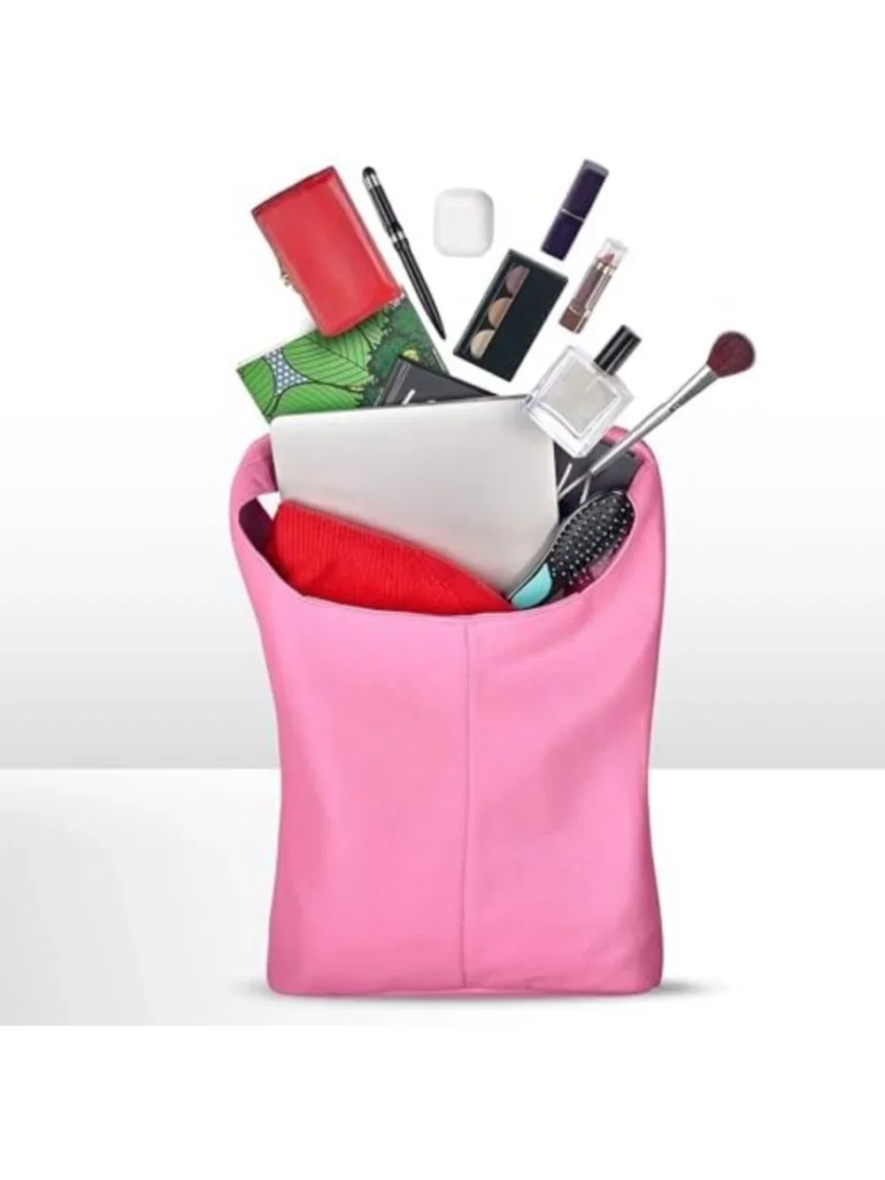 Soft Pink Genuine Leather Hobo Bag | Large Slouchy Shoulder Tote with Zipper